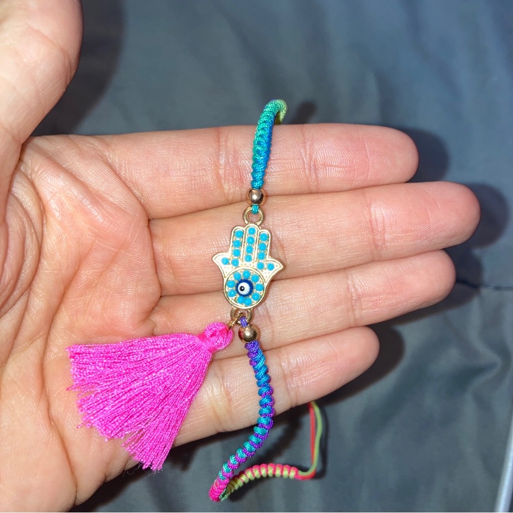 Handmade colorful evil eye bracelet tassel adjustable